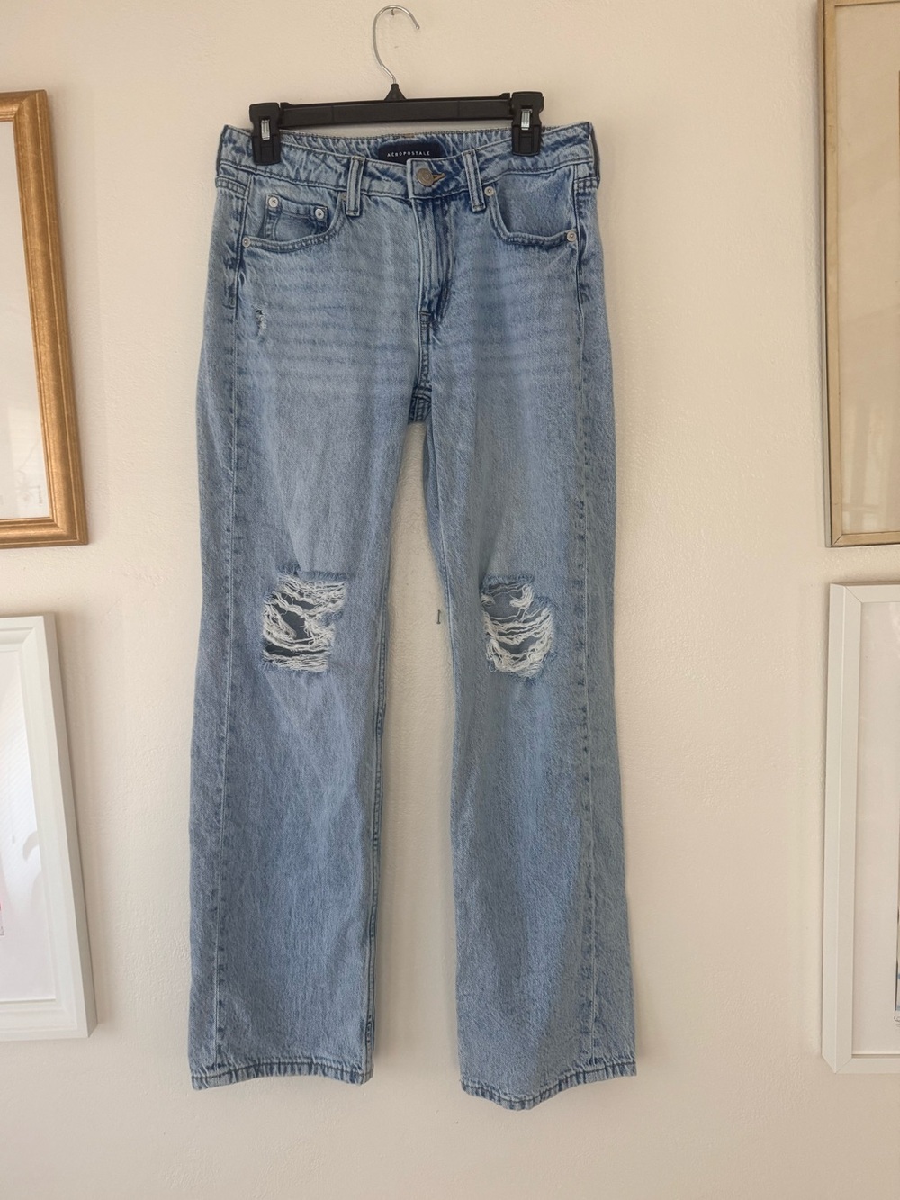 Aeropostale Light Blue Straight Leg Distressed Jeans